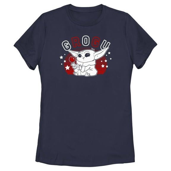 Women's Star Wars: The Mandalorian Fourth of July Cute Grogu Graphic Tee Navy Blue 2X Large