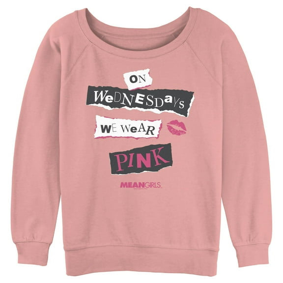 Junior's Mean Girls On Wednesdays We Wear Pink Burn Book Quote Sweatshirt Desert Pink Medium