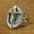 thumbnail image 4 of Brass Beauty Cross 925 Sterling Silver Shield Ring TA452A US Size 11.5, 4 of 13