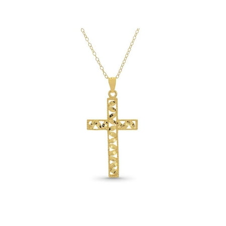- 18K Gold Over Sterling Silver Diamond Cut Leaf Cross Pendant 18 Inches