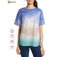 thumbnail image 2 of Spencer Women's Gradient Tie Dye T-Shirt Summer Short Sleeve Round Neck Blouse Casual Loose Tunic Tops (L,Blue), 2 of 7