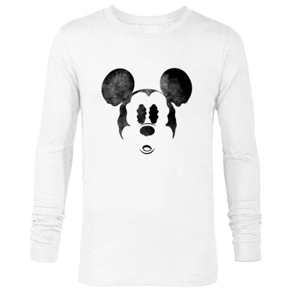 Disney Mickey Mouse Spooky Wiggly Face Retro Distressed - Long Sleeve T-Shirt for Men - Customized-White