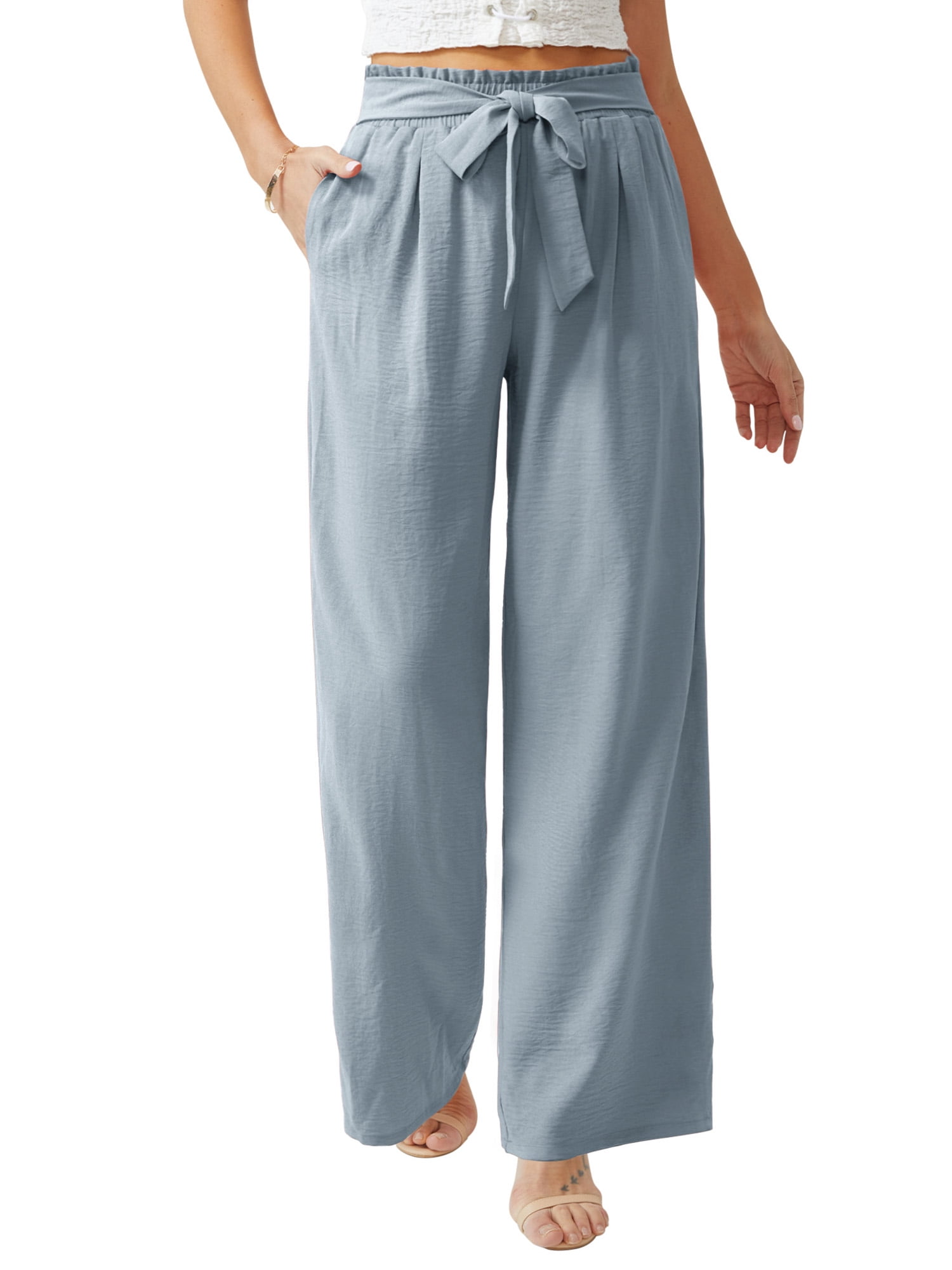 Anygrew Women Casual Wide Leg Pants High Waisted Business Work Casual ...