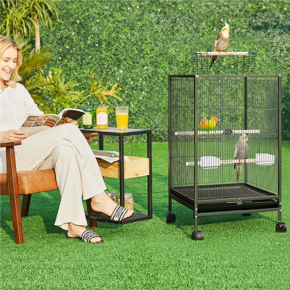 Yaheetech 31″ H Rolling Metal Birdcage with Open-top for Small-sized Birds, Black