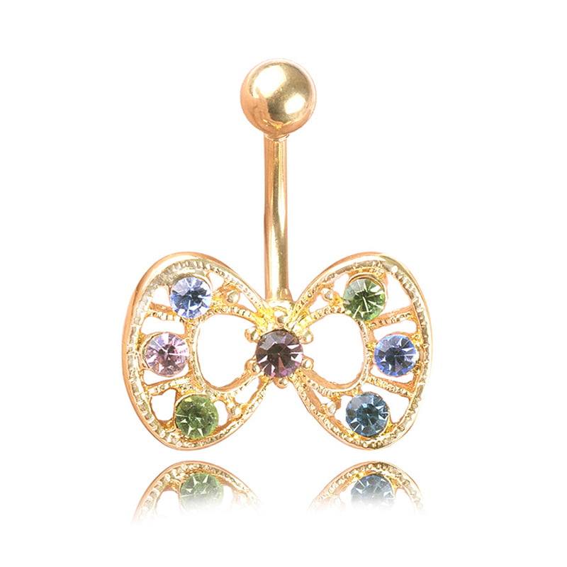 Diamond Inlay Belly Button Ring Hypoallergenic Navel Body Piercing Jewelry 
