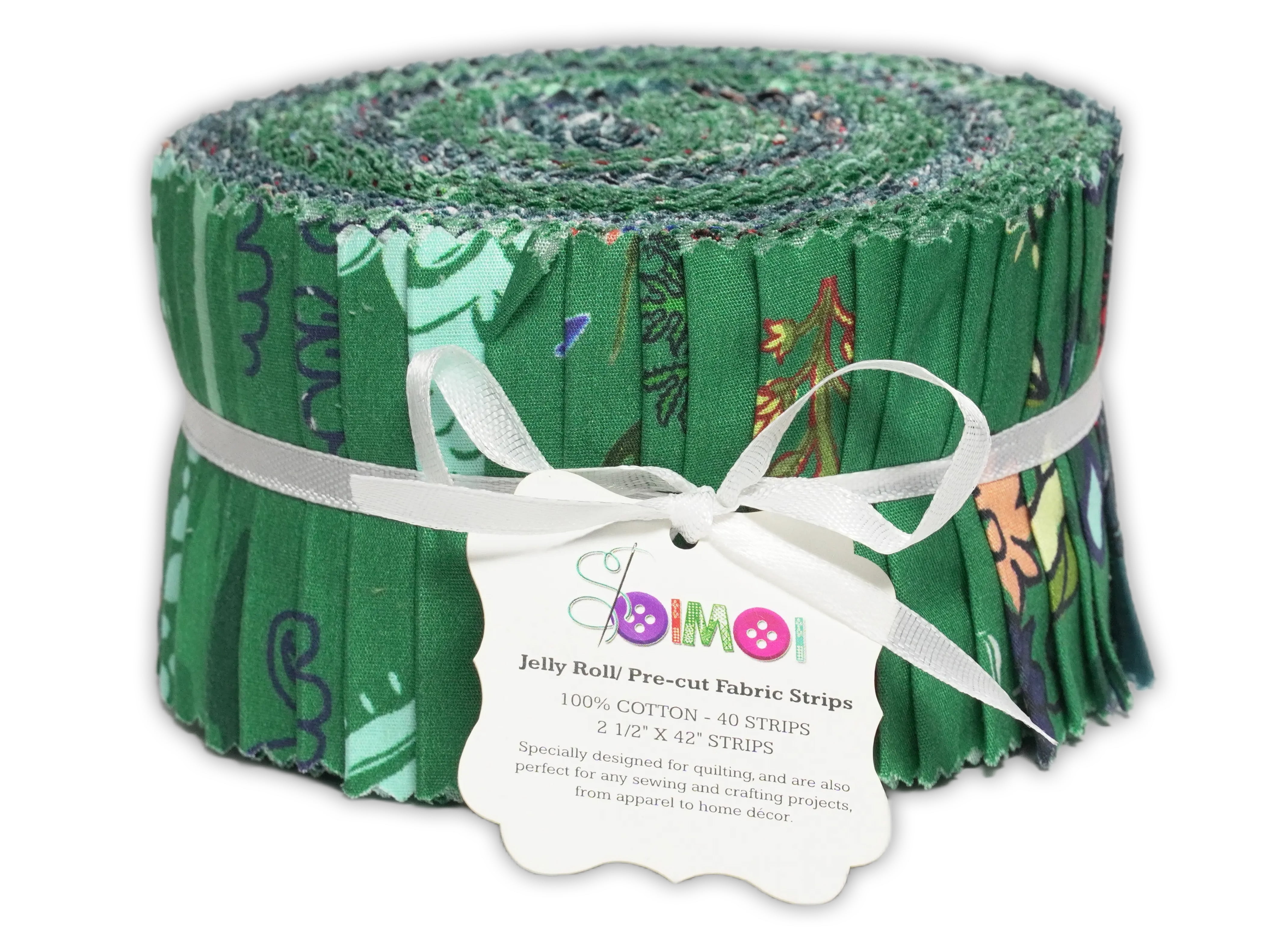 Soimoi 40Pcs Block Print Precut Fabrics Strips Roll Up 2.5x42inches Cotton Jelly Rolls for Quilting