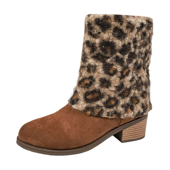 Women's Boots Autumn/Winter Warm Leopard Print Boots with Thickened Leg Covers for Cozy Comfort and Style