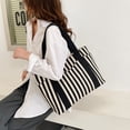 thumbnail image 2 of Bolso tote a rayas Bolsos de hombro tipo cartera diarios en blanco y negro con bolsillos múltiples, 2 of 5