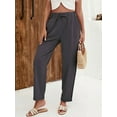 thumbnail image 4 of Women'S Linen Pants with Drawstring Petite Summer Beachwear Elastic Waist Pants Dark Gray XL, 4 of 8