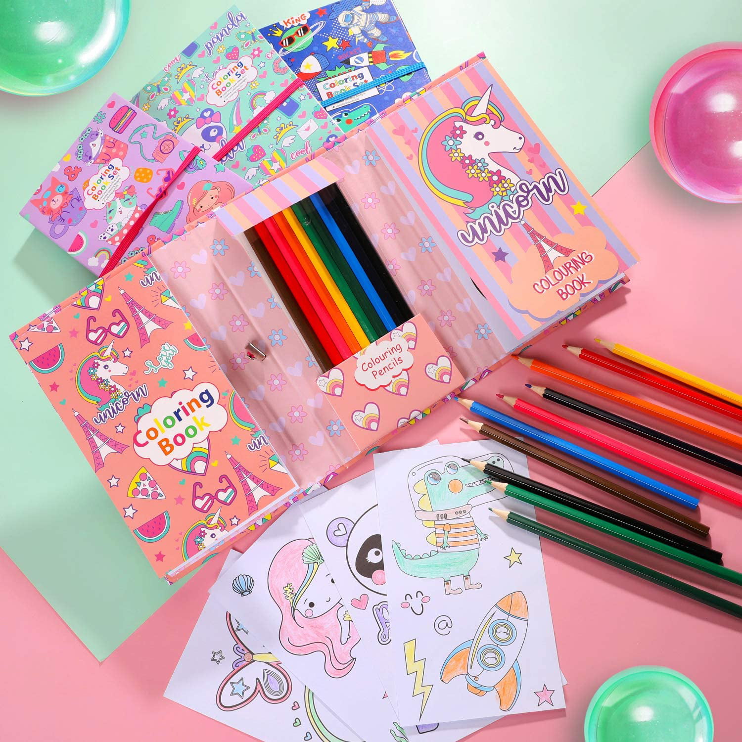 YOYTOO Cat Coloring Pads Kit for Girls, Unicorn Coloring Book with 30  Coloring Pages 10 Rainbow Scratch Papers 16 Colored Pencils for Drawing