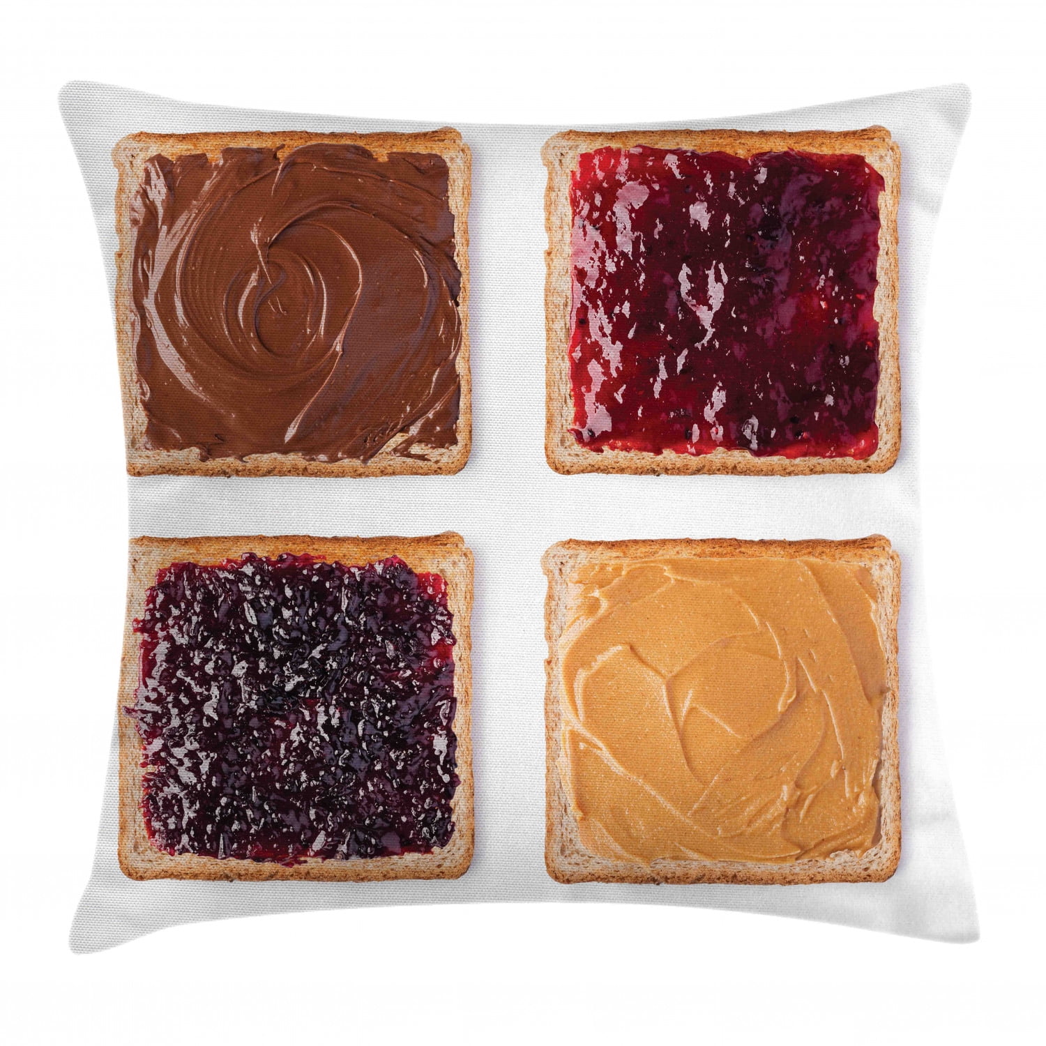 Peanut Butter Throw Pillow Cushion Cover, Toasts with Chocolate Jam and