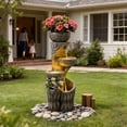 thumbnail image 3 of 4 Tiered Water Fountain Outdoor, 35.6" Tall Cascading Bowl Leaf Carved Outdoor Waterfall Fountains Modern Water Feature with Dual Planters for Garden, Patio,Deck, Yard, Indoor Decor, 3 of 9