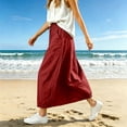 thumbnail image 5 of Miluxas Women's Cotton Linen Maxi Skirt Elastic Waist Drawstring A Line Casual Long Skirt with Pockets Loose Flowy Linen Skirt for Summer Daily Wear Red, 5 of 8