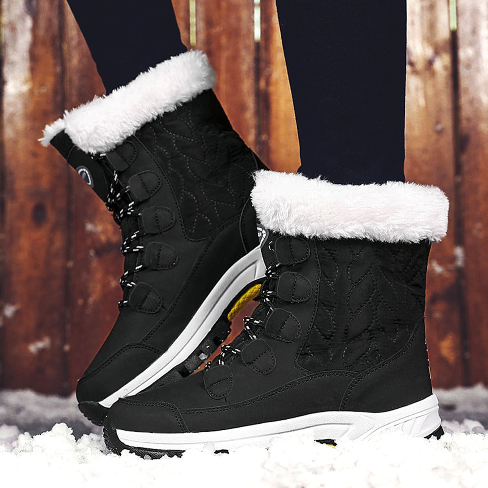 MIASHUI Women's Winter Outdoor Plus Velvet Non-slip Mid-tube Platform Snow  Boots Women Sneakers Shoes Wedges Women Shoes Casual 