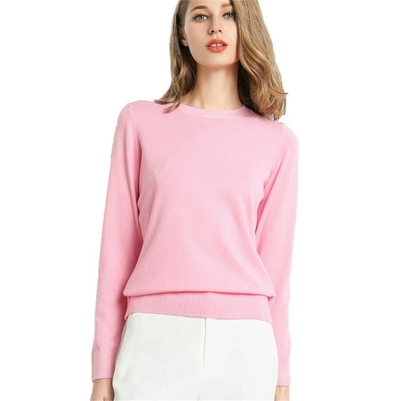 AJHSAKLt Pullover Sweaters for Women New Round Neck Long Sleeve Loose Solid Knit Bottom Shirt Lightweight Sweaters for Women Pink