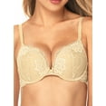 thumbnail image 4 of Deyllo Women's Lace Push Up Padded Plunge Add Cups Underwire Lift Up Bra, Beige 34D, 4 of 7