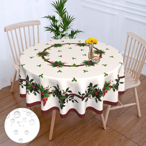 Round Tablecloth 60 Inch,Stain Resistance Polyester Christmas Table Cloth,Table Cover for Kitchen Dining Table, Buffet Parties and ​Camping-Christmas Tree Holiday, One Size