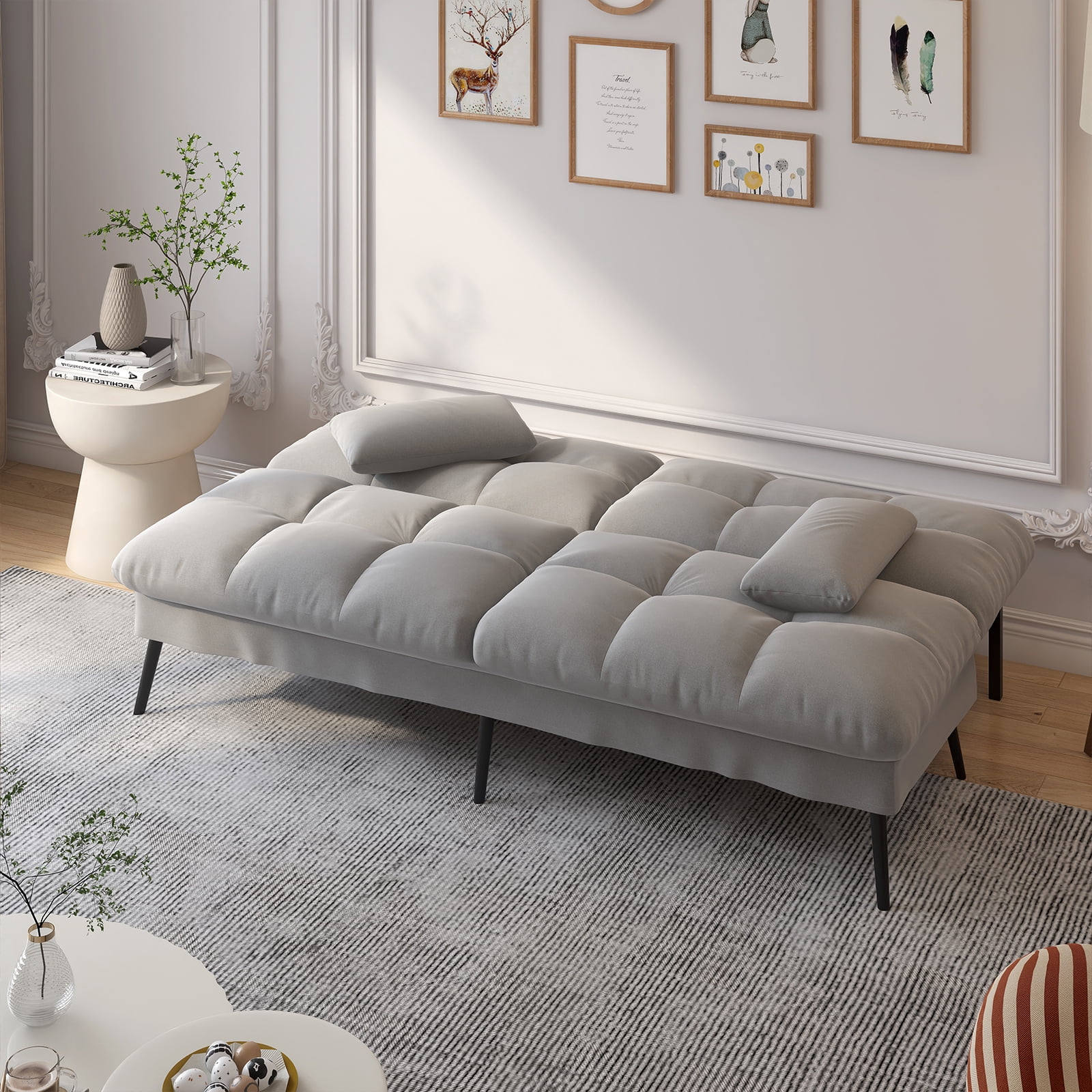 COMHOMA 72'' W Fabric Convertible Futon Sofa Bed with 5 Adjustable Backrest,Gray