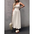 thumbnail image 3 of Women'S Summer Maxi Dress Sleeveless Square Neck Casual Beach Sundress with Pockets, Flowy Patchwork Knit White L, 3 of 6