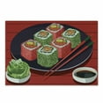 thumbnail image 1 of Wasabi Cutting Board, Soy Sauce and Delicious Sushi Plate with Chopsticks Cartoon Composition, Decorative Tempered Glass Cutting and Serving Board, in 3 Sizes, by Ambesonne, 1 of 2