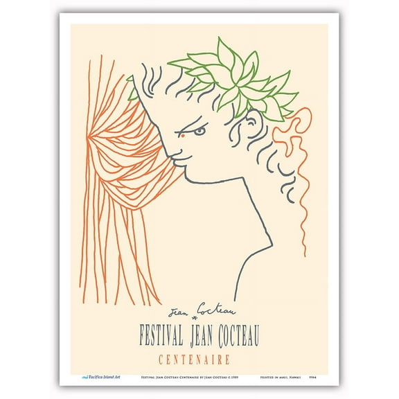 Festival Jean Cocteau Centenaire - Vintage Art Exhibition Poster by Jean Cocteau c.1989 - Master Art Print (Unframed) 9in x 12in