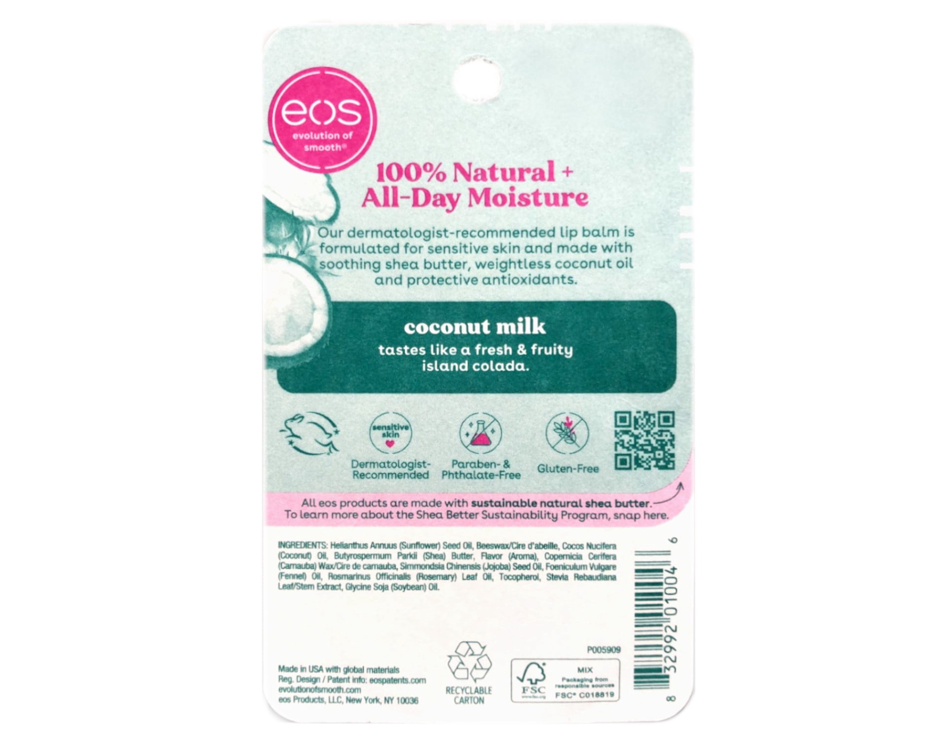 eos 100% Natural Smooth Lip Balm Coconut Milk Sphere All Day Moisture 0.25 oz (Pack of 6)