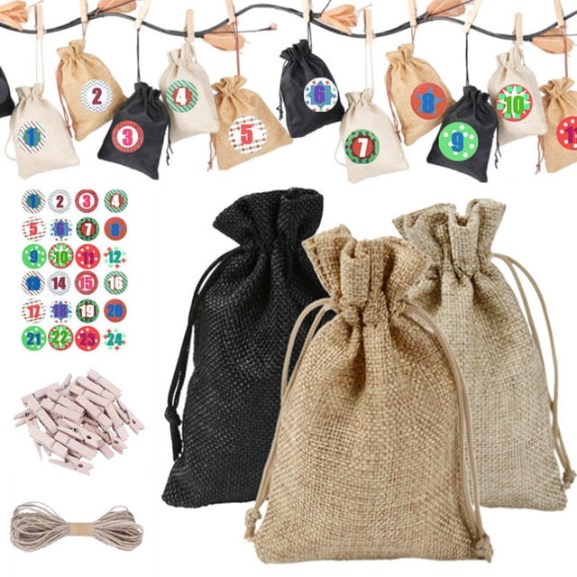 Matsuzay Bolsas con cordón de Navidad Sacos para envolver regalos Calendarios Hogar Arpillera Vacaciones Hogar Favor Arte Decoración Adornos familiares Kits de decoración para fiestas Matsuzay HA009955-00