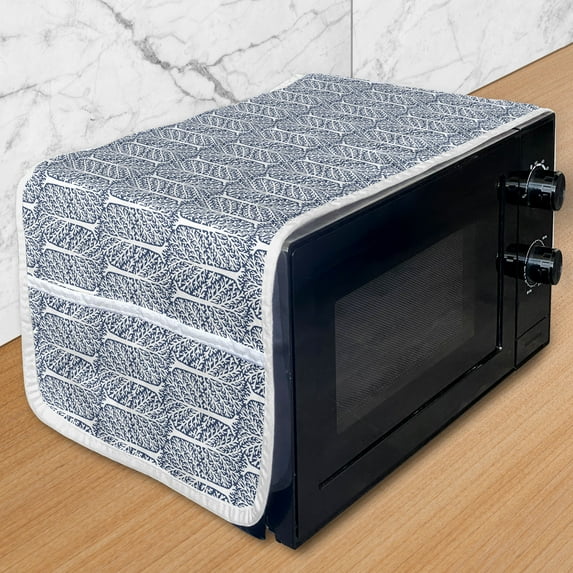 Forest Microwave Oven Cover, Winter Trees Woodland Growth of Nature Plants Wonderland Illustration, Water Resistant Organizer with Pockets for Kitchen, 36" x 12", Slate Blue and White, by Ambesonne