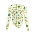 thumbnail image 2 of Xoenoiee Green Hat Shamrock Mushroom Rianbow Flower Print Women's Long Sleeve Round Neck Slim Fit Top St. Patrick's Day Irregular Hem Asymmetrical Basic Tee Y2K Going Out Blouse, Size M, 2 of 7