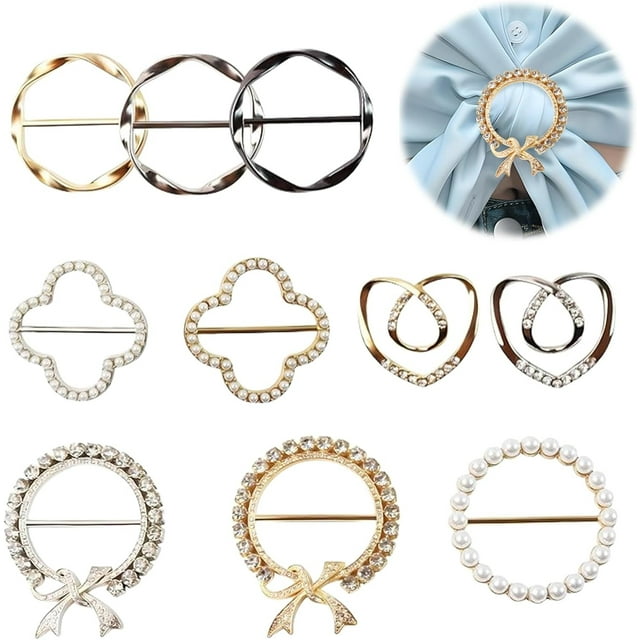 HNZHSL 10 Piezas Clip para Bufanda Mujer, Hebillas Decorativas de Aleación, Variadas con Diamantes y Perlas Falsas, Clip para Bufandas, Camisas, Chales, Accesorios de Moda para Bodas, Fiestas