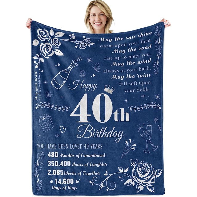 LHSHID 40th Birthday Gifts for Women Blanket Happy 40th Birthday Decorations Throw Blanket for Her Birthday Gifts for Wife Mom Men Cheers to 40 Years Gifts Blue 30"x40"