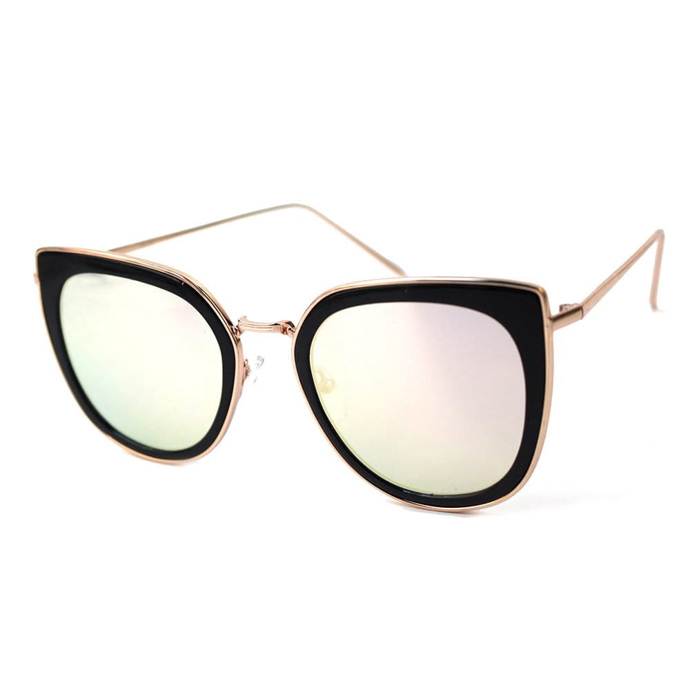 POP Fashionwear  Metal Polarized Cat Eye Flat Lens Coated Sunglasses Pink Rose