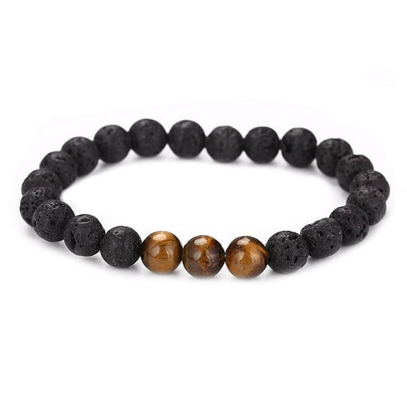 Zhuge Handmade Beaded Bracelet, Suitable for Men and Women, Natural Volcano Stone Beaded Bracelet (Black Brown)