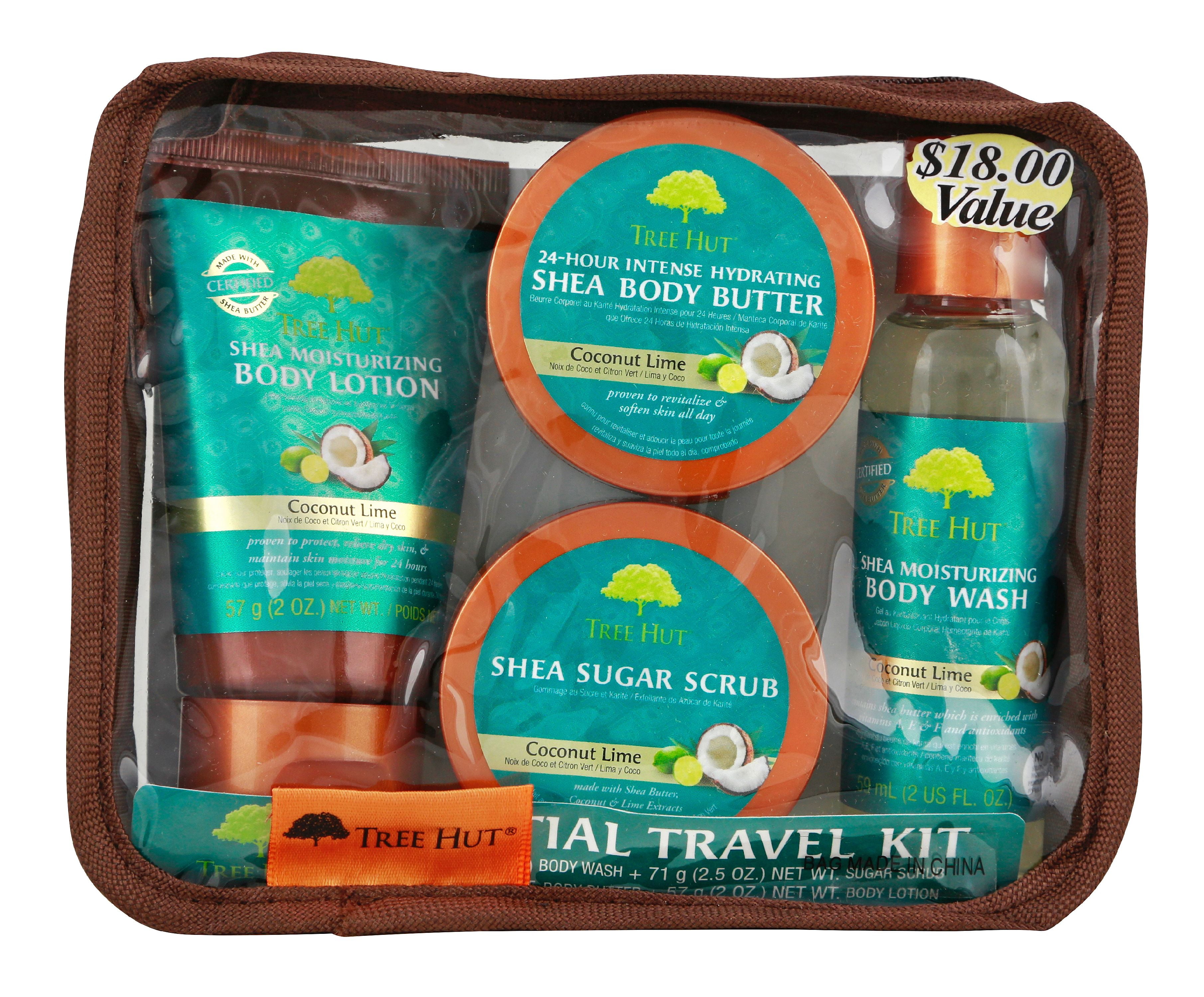 Tree Hut Essential Travel Kit, Coconut Lime, 4 Items in One Bag, for Nourishing Essential Body