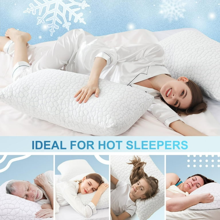 Cooling Pillows for Sleeping 2 Pack Shredded Memory Foam Bed Pillows Queen Size Set of 2 Gel Pillow for Hot Sleepers Cool Pillow for Side Back and