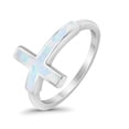 thumbnail image 3 of Sideways Cross Band Ring Lab Created White Opal 925 Sterling Silver Size 5, 3 of 6