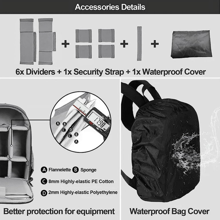 Camera Backpack Waterproof Camera Case with Tripod Strap for Sony Canon Nikon DSLR SLR Mirrorless Cameras 13 Laptop