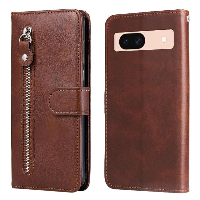 Estuche de Cuero PU con Cierre para Google Pixel 8A , Funda Protectora con Billetera y Correa