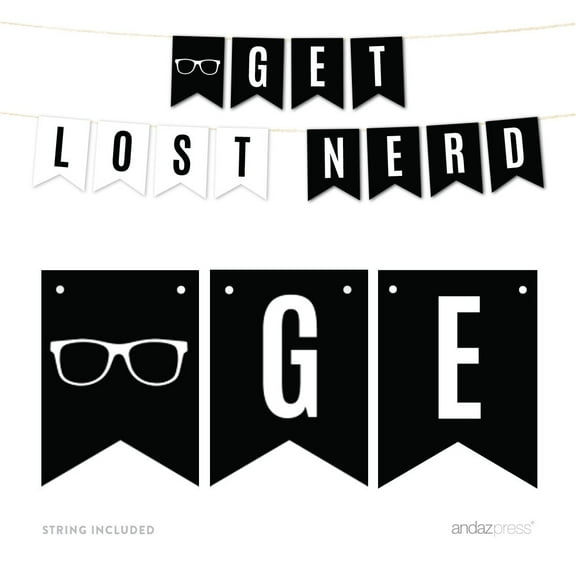 Funny Farewell Retirement Party Decorations, Get Lost Nerd, Hanging Pennant Paper Banner with String, 5-Feet