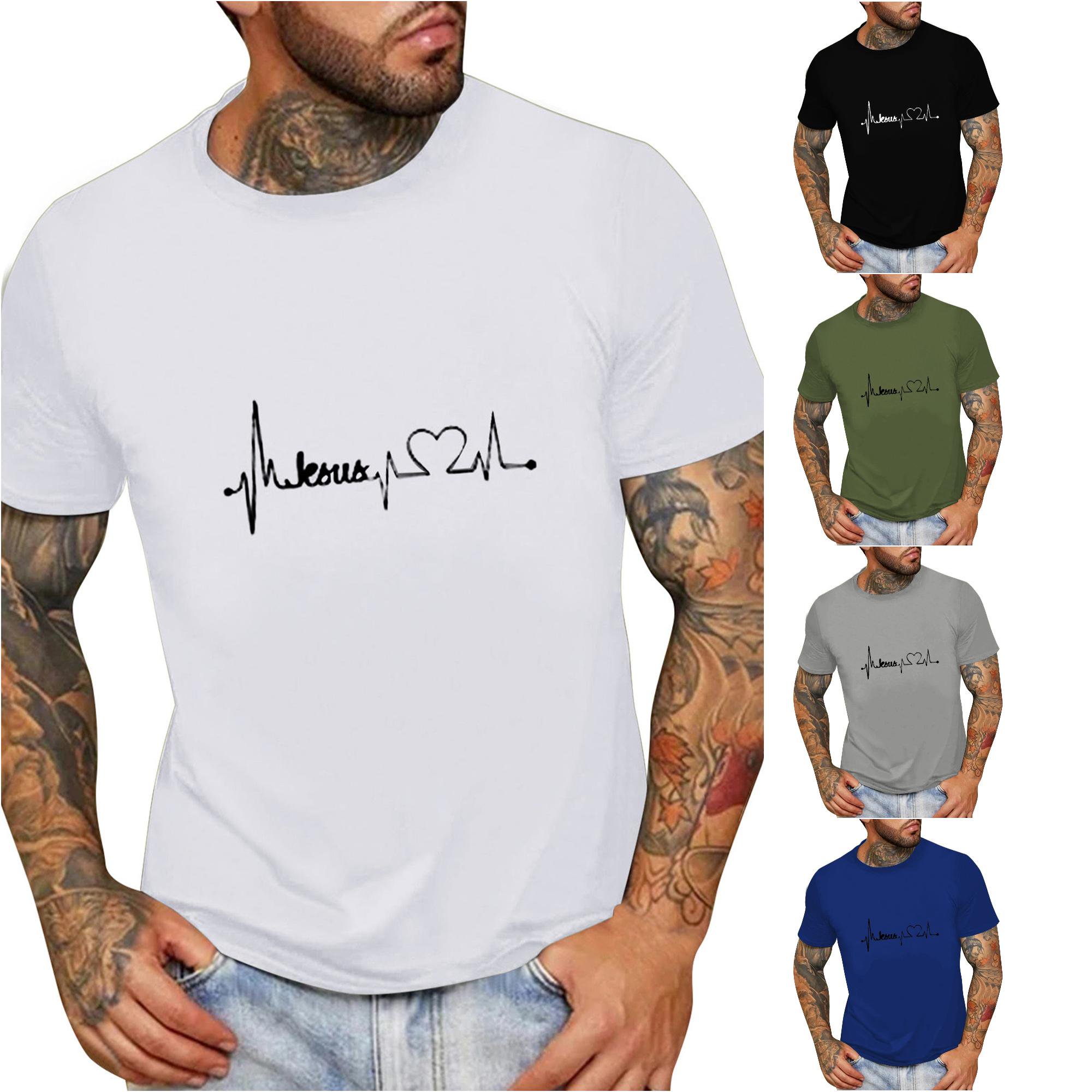 NinXxx Men s Gradient Short Sleeve Athletic Training Summer Tee White L
