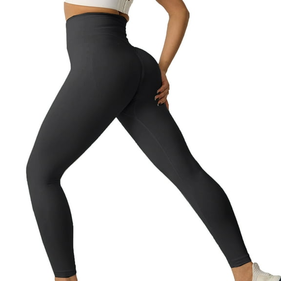 Women Yoga Pants High Waist Leggings Solid Color Compression Elastic Butt-lifted Seamless Flared Hem Tummy Control Gym Dance Studio Sports Trousers