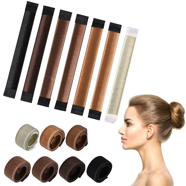 KISSBUTY Moño Maker (7 unidades) – Donut de pelo para peinado francés con disco a presión – Herramienta de bricolaje para mujeres y niñas – 7 tonos: beige, marrón claro, café, marrón oscuro, marrón ne