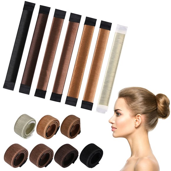 KISSBUTY Moño Maker (7 unidades) – Donut de pelo para peinado francés con disco a presión – Herramienta de bricolaje para mujeres y niñas – 7 tonos: beige, marrón claro, café, marrón oscuro, marrón ne