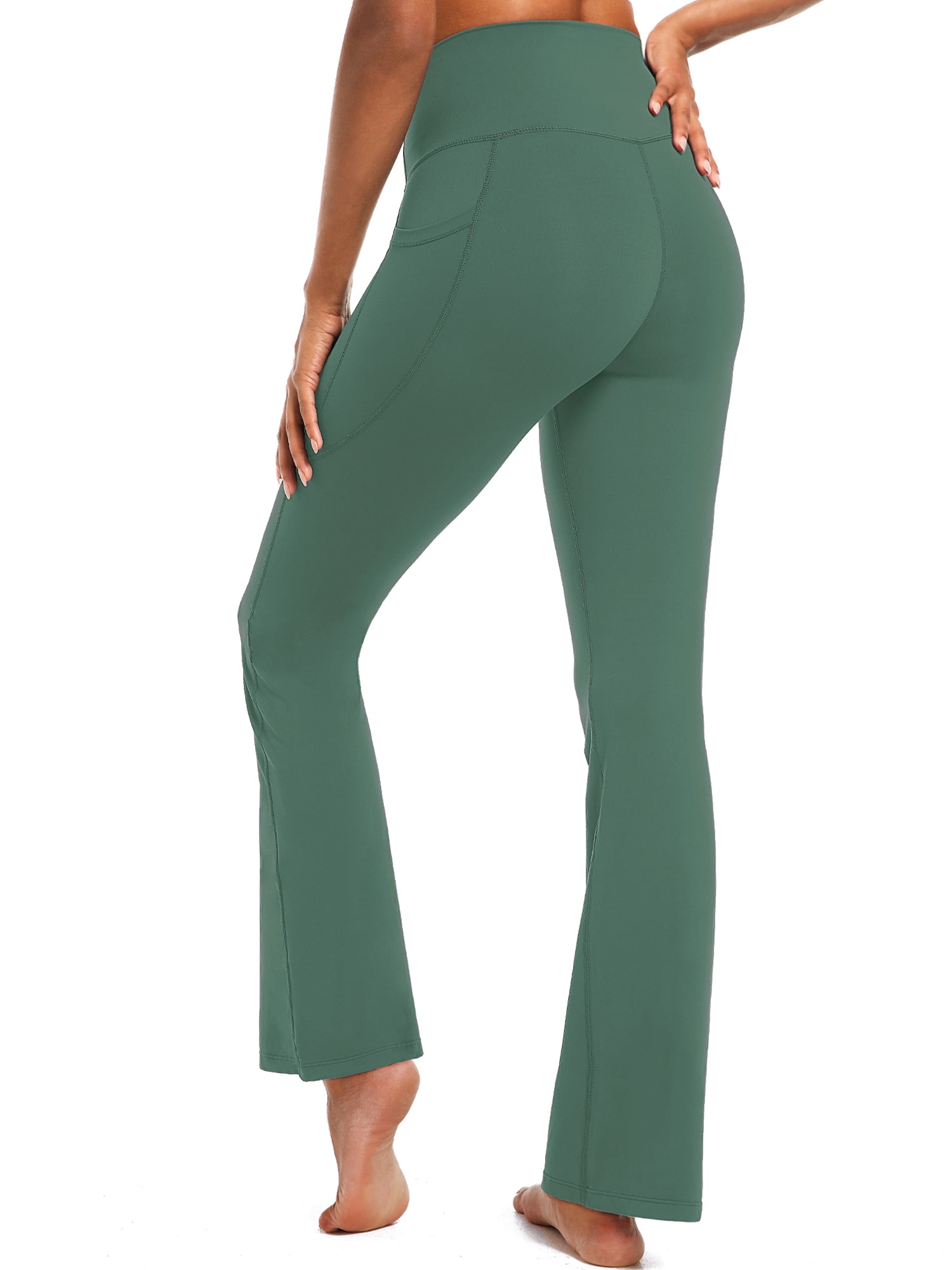 NELEUS Womens Flare Leggings for Yoga Workout Lycra High Waist Stretch Bootcut Pants with Two Pockets,Lake Green,US Size S