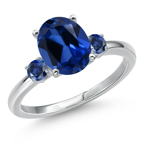 Gem Stone King 14K White Gold Blue Created Sapphire Engagement Ring for Women | 3.58 Cttw | Oval 10X8MM | Gemstone September Birthstone | Size 7