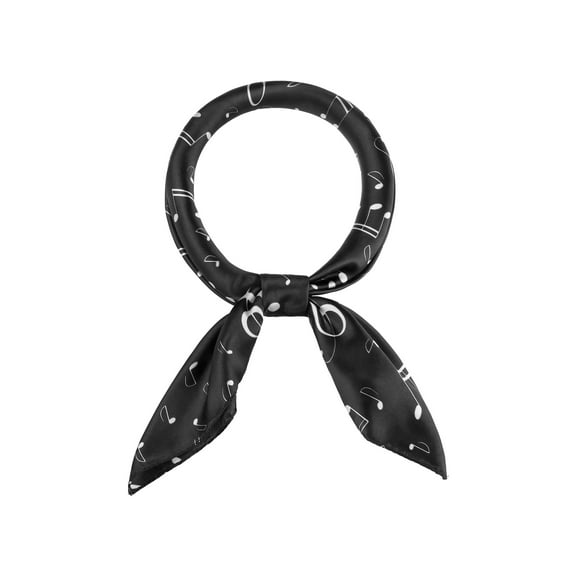 INSPIRE CHIC Women Satin Square Musical Note 35" Large Silky Neck Scarf Black 90x90cm/35.4x35.4 inches(LxW)