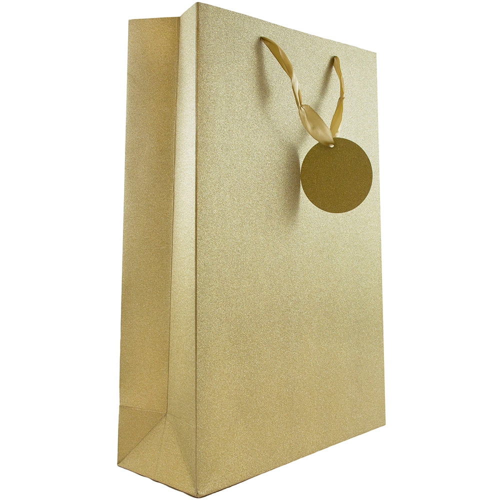 JAM Glitter Gift Bags, Extra Large, Paper, 12 x 18 x 5, Gold, All
