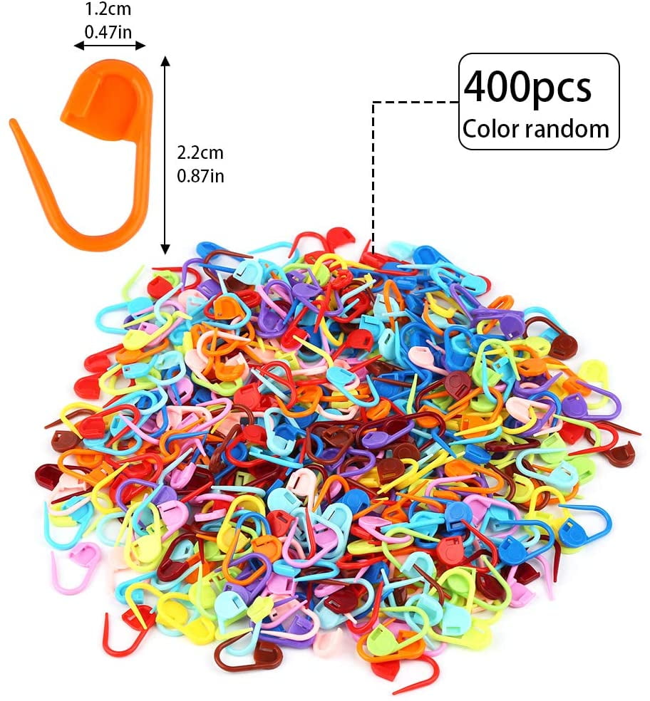 400Pcs Stitch Markers, 15 Colors Knitting Crochet Locking Stitch Needle  Clip with 2 Size Open Knitting Markers and 2 Size Plastic Large Eye Needles