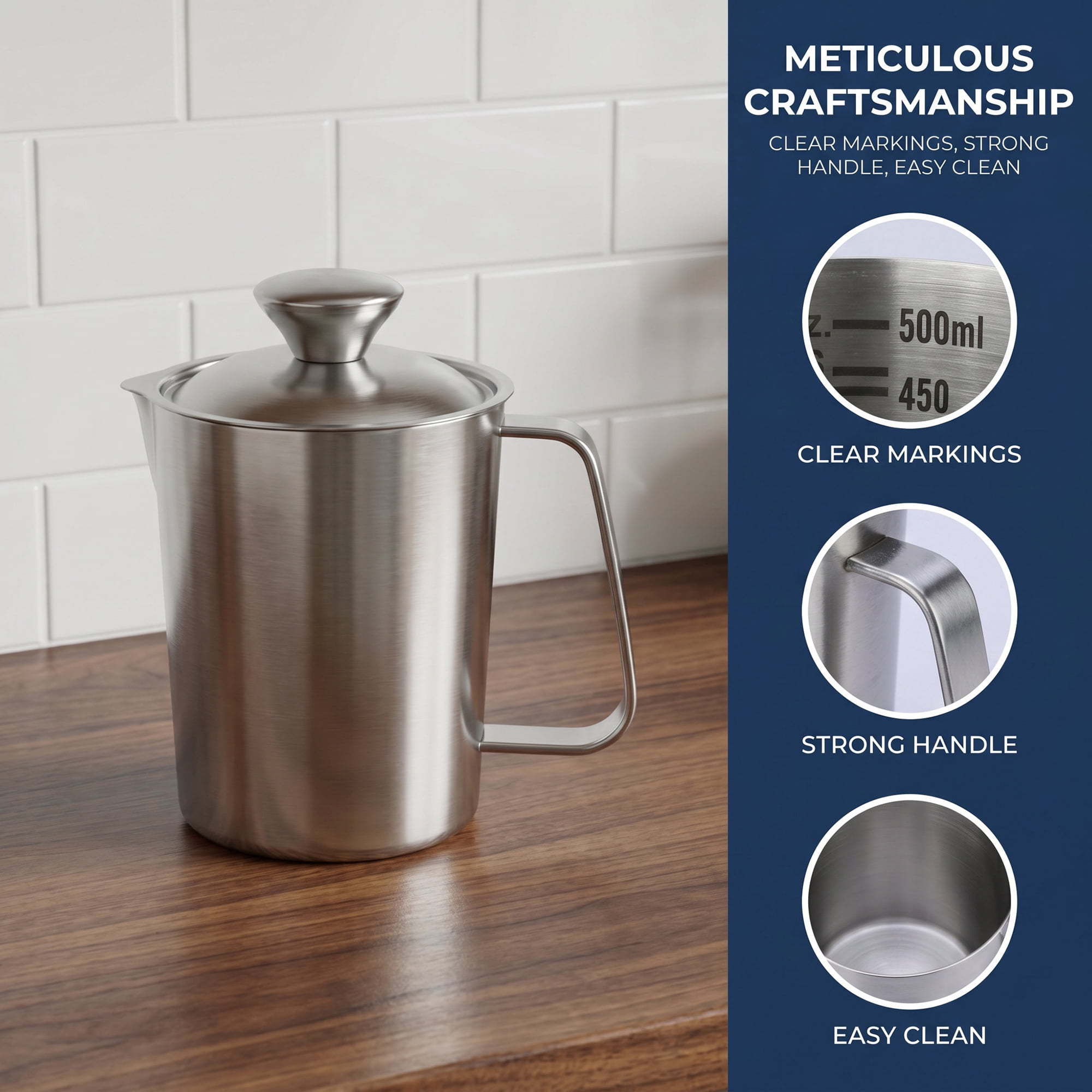 Unique Bargains Stainless Steel Measuring Cup Silver with Cover 500ml