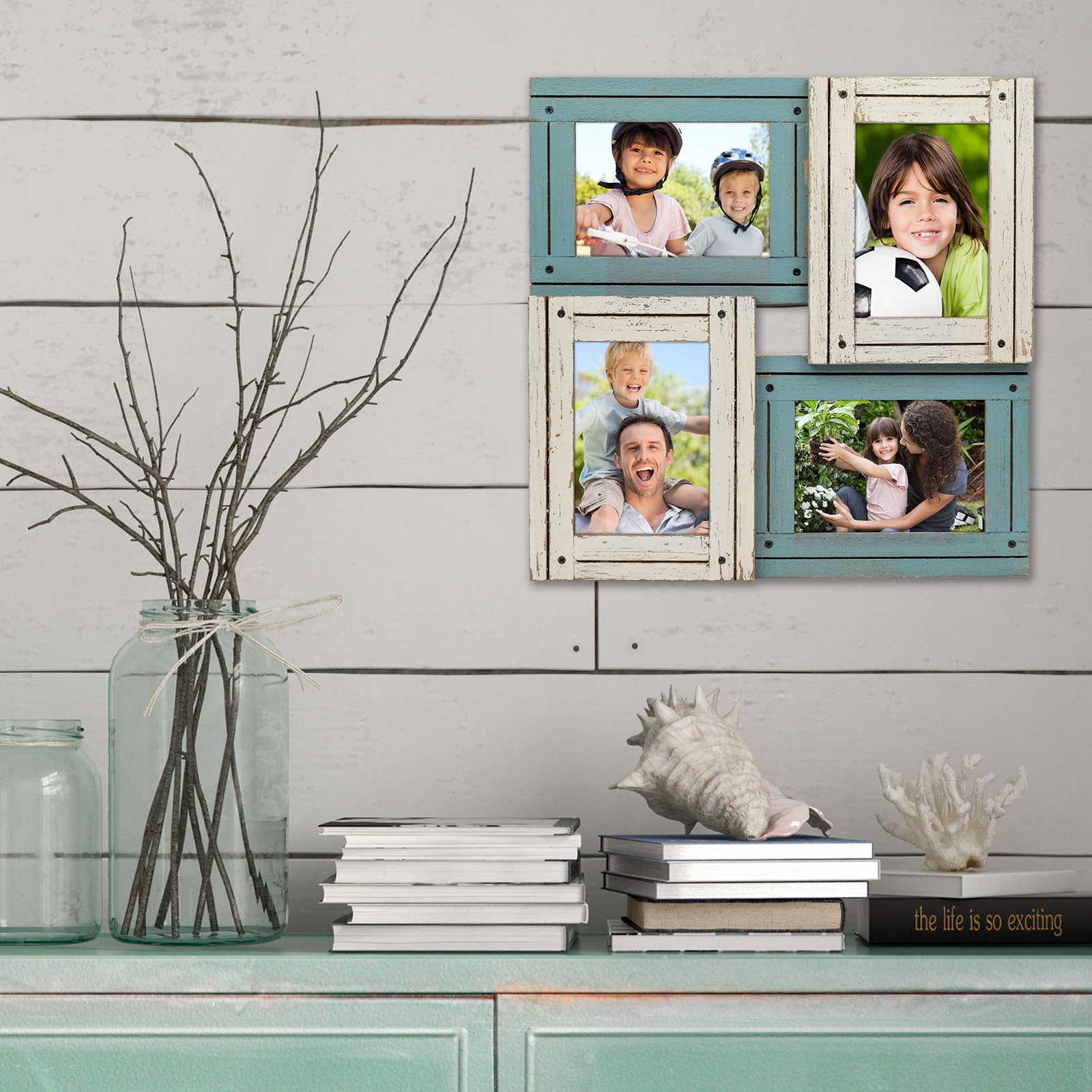 Excello Global Products Vintage Farmhouse Window Photo Frame Holds Four 4x6 or 5x7 Photos